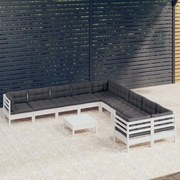 vidaXL 11-delige Loungeset met kussens grenenhout wit