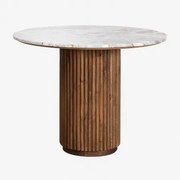 Ronde Eettafel Giselda In Natuursteen En Mangohout Marmer & Ø100 Cm - Sklum