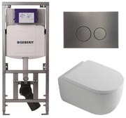 QeramiQ Dely Swirl Toiletset - 36.3x51.7cm - Geberit UP320 inbouwreservoir - met Burda frame - 35mm zitting - gunmetal bedieningsplaat - ronde knoppen - wit glans 0701131/SW706198/SW1000767/SW1026256
