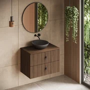 Muebles Mairi badmeubel ribbelfront 80cm walnoot met zwarte waskom