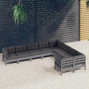 vidaXL 9-delige Loungeset met kussens grenenhout grijs