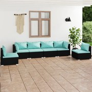 vidaXL 6-delige Loungeset met kussens poly rattan zwart