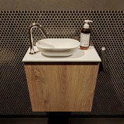 Mondiaz Fowy toiletmeubel 50cm washed oak met witte waskom links en kraangat