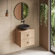 Muebles Mairi badmeubel ribbelfront 60cm naturel eiken met zwarte waskom