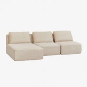 Linker 3-delige Modulaire Chaise Longue Bank In Vacuüm Verpakt Fluweel Temple Corduroy Beige – Linnen - Sklum