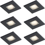 Set van 6 moderne inbouwspots zwart vierkant IP44 - Qure