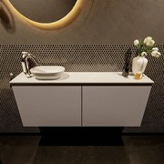 Mondiaz Fowy toiletmeubel 120cm smoke met witte waskom links en kraangat