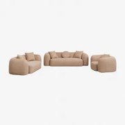 Woonkamerset Met 3-zits Modulaire Bank, 2-zitsbank En Fauteuil In Coco Chenille Latte Bruin Dikke Chenille - Sklum