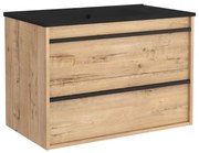 Muebles Resh badkamermeubel eiken 80cm met zwarte wastafel zonder kraangat