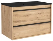 Muebles Resh badkamermeubel eiken 80cm met zwarte wastafel zonder kraangat
