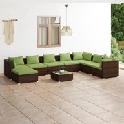 vidaXL 9-delige Loungeset met kussens poly rattan bruin