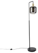 Vloerlamp zwart met goud en smoke glas incl. PUCC - Zuzanna