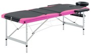 vidaXL Massagetafel inklapbaar 3 zones aluminium zwart en roze