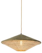 Stoffen Eettafel / Eetkamer Landelijke hanglamp groen velours met rotan 60cm - Frills Can Landelijk / Rustiek,Oosters E27 rond Binnenverlichting Lamp