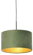 Stoffen Hanglamp met velours kap groen met goud 35 cm - Combi Landelijk / Rustiek, Landelijk E27 cilinder / rond rond Binnenverlichting Lamp