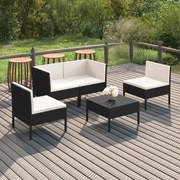 vidaXL 5-delige Loungeset met kussens poly rattan zwart