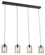 Design hanglamp zwart met smoke glas 4-lichts - Dome