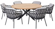 Prado Calpi dining tuinset 160 cm rond 7 delig rope teak 4 Seasons Outdoor