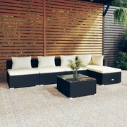 vidaXL 6-delige Loungeset met kussens poly rattan zwart