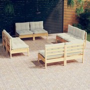 vidaXL 8-delige Loungeset met crèmekleurige kussens grenenhout