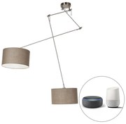 Smart hanglamp met dimmer staal met kap 35 cm taupe incl. 2 Wifi A60 - Blitz Modern E27 rond Binnenverlichting Lamp