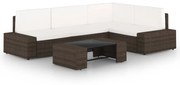 vidaXL 5-delige Loungeset met kussens poly rattan bruin