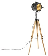 Tripod vloerlamp zwart met hout studiospot - Radient