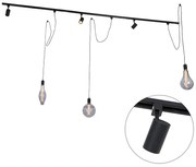 Modern railsysteem met 3 Spot / Opbouwspot / Plafondspots en 3 hanglampen zwart 1-fase - Iconic Cavalux Jeana Modern Minimalistisch E27 Binnenverlichting Lamp