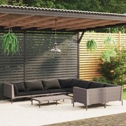 vidaXL 9-delige Loungeset met kussens poly rattan donkergrijs