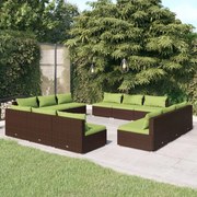 vidaXL 12-delige Loungeset met kussens poly rattan bruin