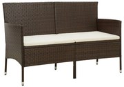 vidaXL Tuinbank 3-zits met kussens poly rattan bruin