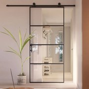 Stalen Schuifdeur Slimline 4-vaks Helder Glas - Zwart - Incl. Rails