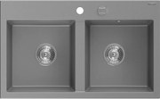 Mexen Hektor granieten gootsteen 2-kamer 800 x 480 mm, grijs, chrom sifon - 6521802000-71