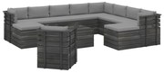 vidaXL 12-delige Loungeset pallet met kussens massief grenenhout