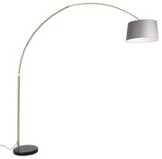 Booglamp messing met marmer en stoffen kap grijs 45 cm - XXL Modern E27 Binnenverlichting Lamp