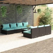 vidaXL 8-delige Loungeset met kussens poly rattan zwart