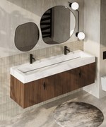 Muebles Calas badmeubel ribbelfront 160cm walnoot met solid surface wastafel met kraangaten