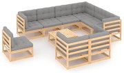 vidaXL 10-delige Loungeset met kussens massief grenenhout