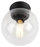 Art deco plafondlamp zwart met helder glas - Pallon