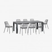 Arnadine Rechthoekige Tafelset (220x100 Cm) En 8 Maeba Eetkamerstoelen Grijs – Grafiet - Sklum