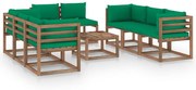 vidaXL 9-delige Loungeset met groene kussens