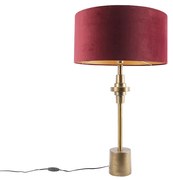 Art Deco tafellamp brons velours kap rood 50 cm - Diverso Art Deco E27 cilinder / rond Binnenverlichting Lamp