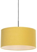 Stoffen Eettafel / Eetkamer Moderne hanglamp zwart met kap 50 cm geel - Combi 1 Klassiek / Antiek E27 cilinder / rond rond Binnenverlichting Lamp