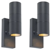 Set van 2 buiten wandlamp donkergrijs 2-lichts schemersensor - Duo