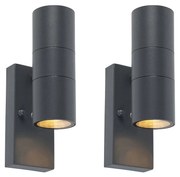 Set van 2 buiten wandlamp met schemerschakelaar / dag-nacht sensor met bewegingsmelder antraciet 2-lichts schemersensor - Duo Modern GU10 IP44 Buitenverlichting rond