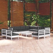 vidaXL 12-delige Loungeset met kussens massief grenenhout wit