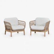 Set Van 2 Fauteuils Van Acaciahout En Gevlochten Touw Karvia Acacia Bruin & Hazelnootbruin Doek - Sklum