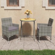 vidaXL 3-delige Bistroset poly rattan en acaciahout grijs