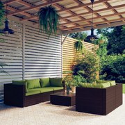 vidaXL 6-delige Loungeset met kussens poly rattan bruin