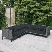 vidaXL 5-delige Loungeset met kussens poly rattan donkergrijs